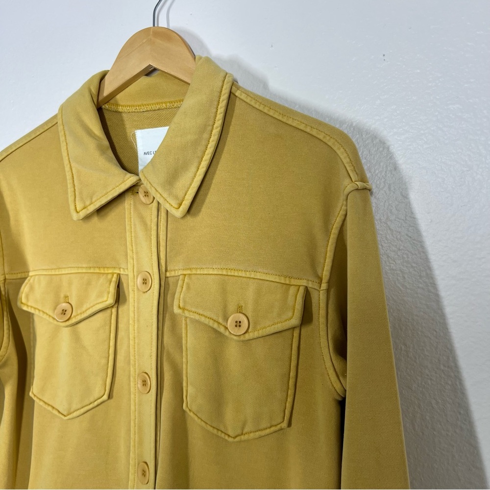 Avec Les Filles Mustard Yellow French Terry Button Down Shirt Jacket Shacket - Picture 3 of 13